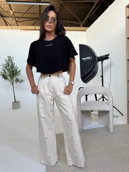 SPODNIE JEANSOWE DAMSKIE RIPPED BAGGY PREMIUM BEŻ  LAMANUEL