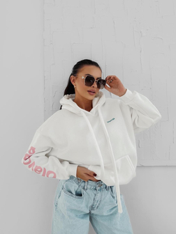 OVERSIZE’OWA BLUZA DAMSKA Z KAPTUREM PURE COMFORT ECRU OM OLA VOGA