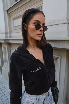KRÓTKA BLUZA DAMSKA VELVETY CZARNY LAMANUEL