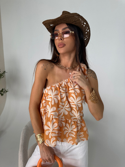 LETNI TOP O KOBIECYM KROJU FLORAL ORANGE LAMANUEL